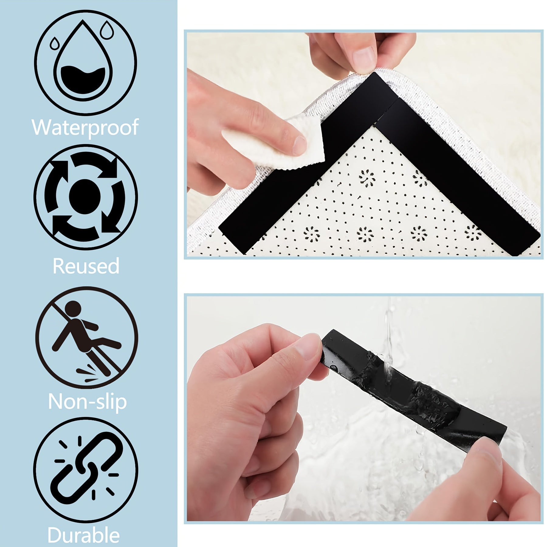 To'rt dona Silikon Gilam Qopqog'ini oling - Yog'och pollarda sirpanmaslik uchun ikki tomonlama va qayta ishlatiladigan gilam lenta stikerlari. Ushbu suv o'tkazmaydigan gilam chetini ushlovchi lenta ofislar va yotoqxonalarda foydalanish uchun mukammaldir.