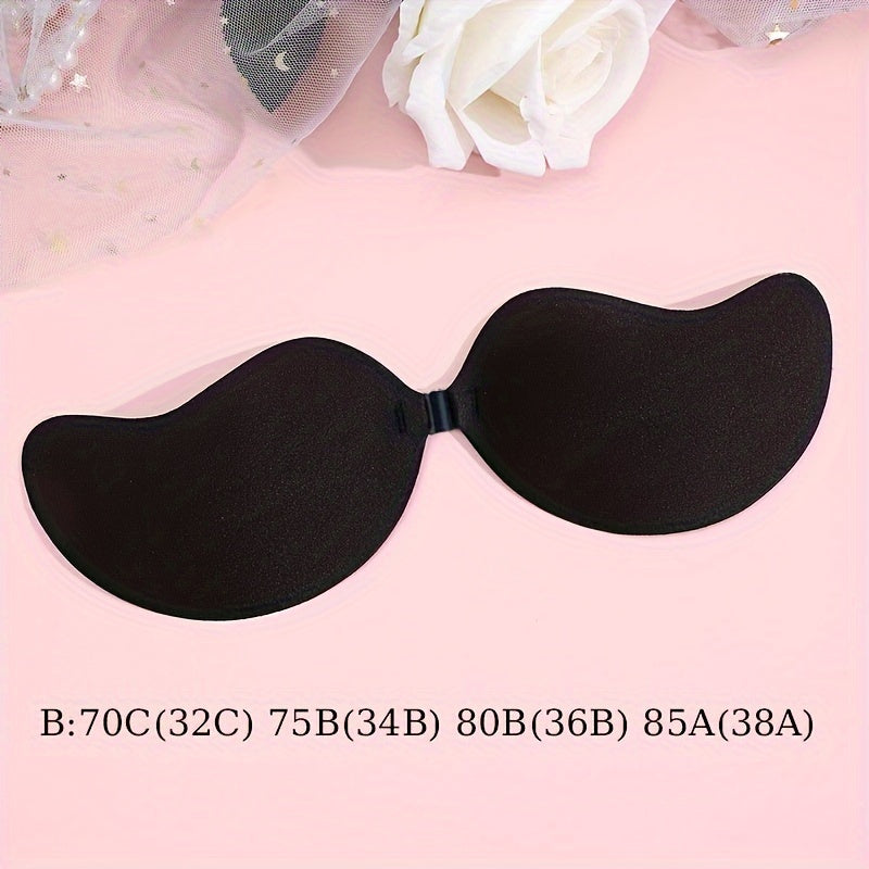 Women's Reusable Strapless Adhesive Bra Backless Stick-On Silicone Polyester Semi-Transparent Black Beige