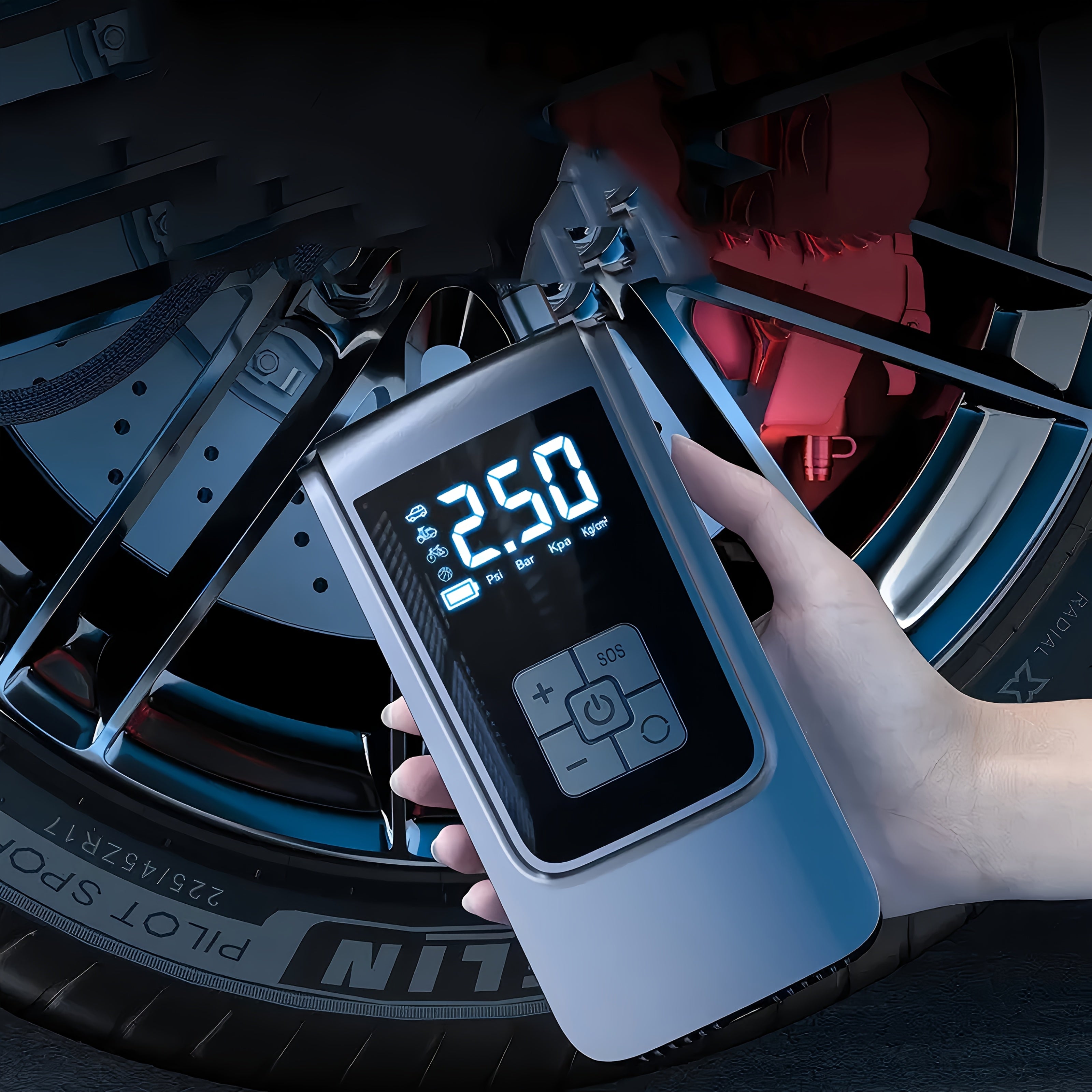Portable Tire Inflator with LED Screen Rechargeable Battery and USB Charging