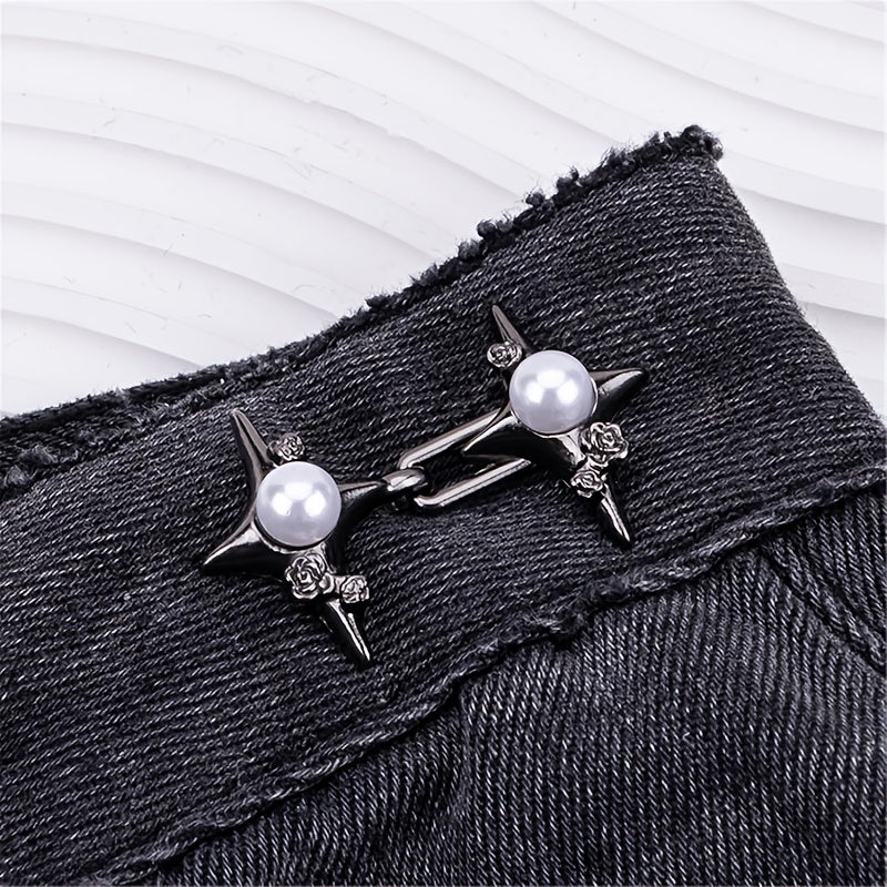 Set of 3 Crossed Star Waist Cincher Pins for Pants with Invisible Buckle