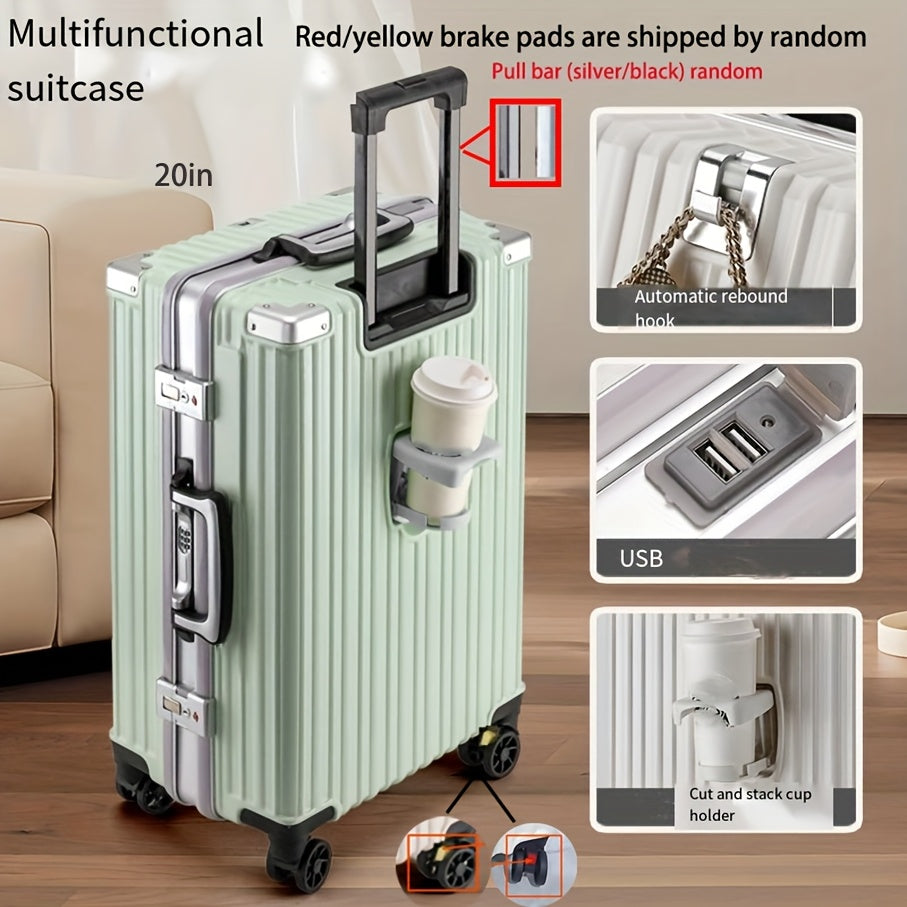 24 Inch Aluminum Hard Shell Spinner Luggage with USB Port and Cup Holder