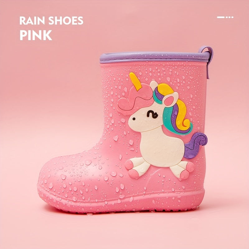 Kids Rain Boots Slip-Resistant Ankle Shoes Dinosaur Unicorn Casual All-Season
