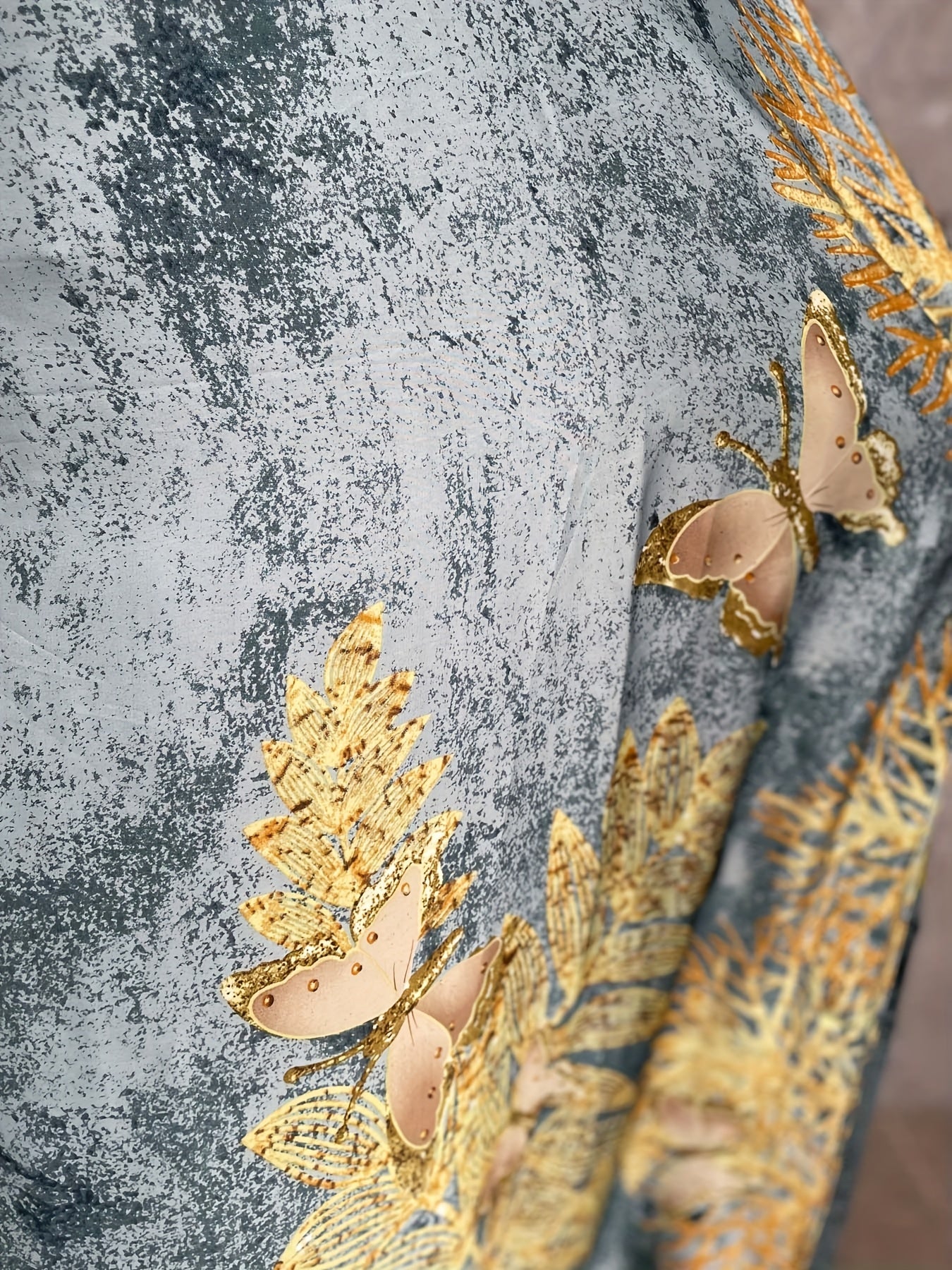 Plus Size Floral Print Tunic Dress With Scarf Polyester Crew Neck Batwing Sleeve