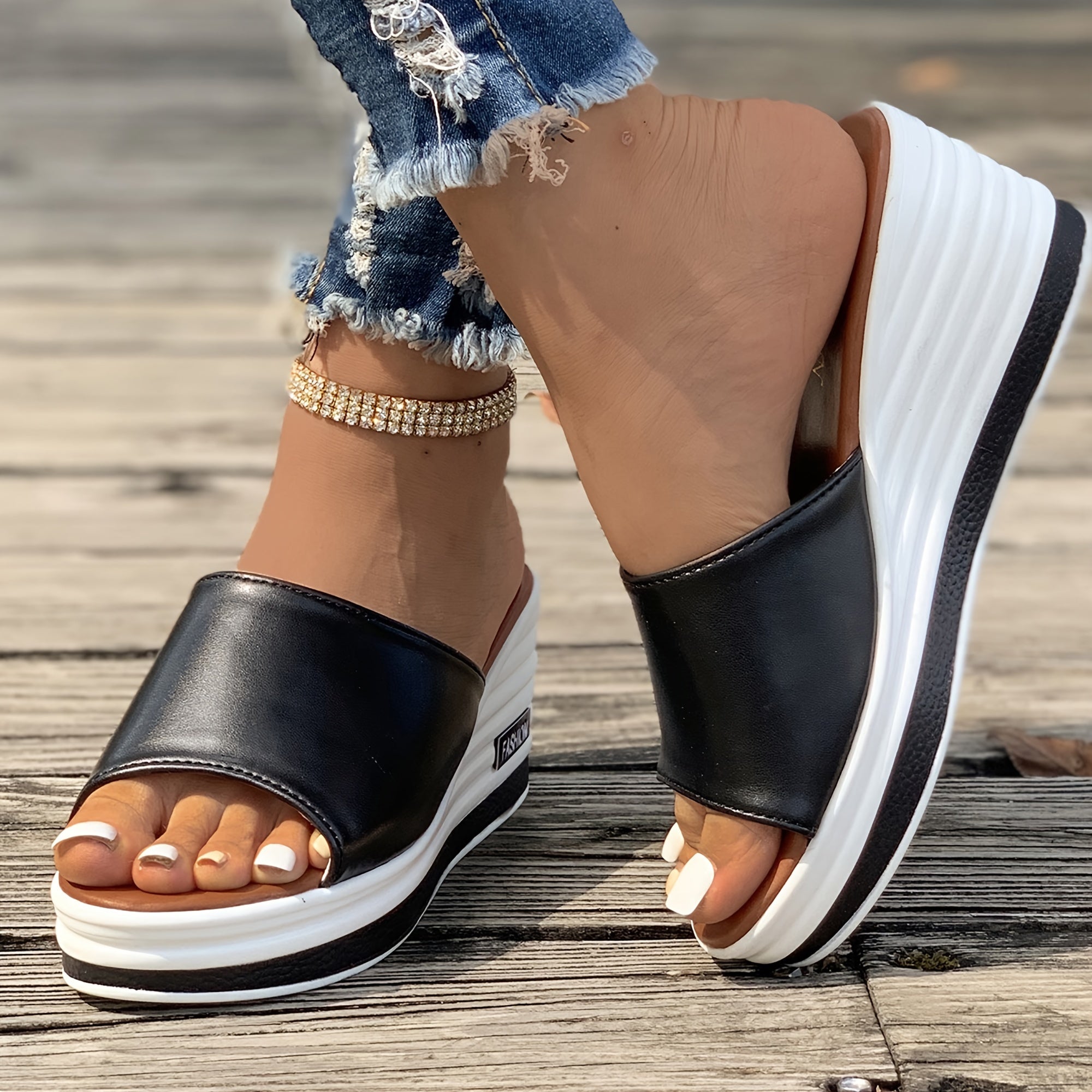 Ayollar uchun Wedge Slide Sandalki, kundalik, ochiq teshikli, platformali, yozgi tashqi poyabzal