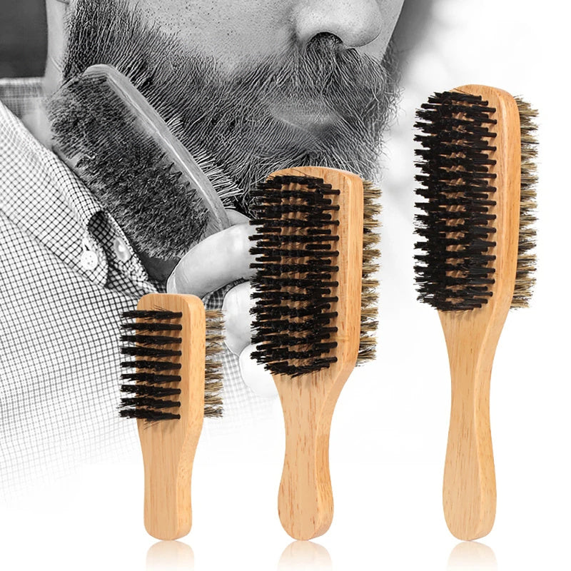 Men's Boar Bristle Beard Brush Wooden Handle Medium to Firm for Thick Coarse Hair