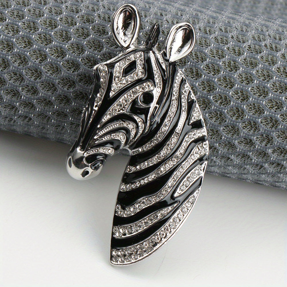 Unisex Rhinestone Enamel Zebra Brooch Cartoon Animal Accessory