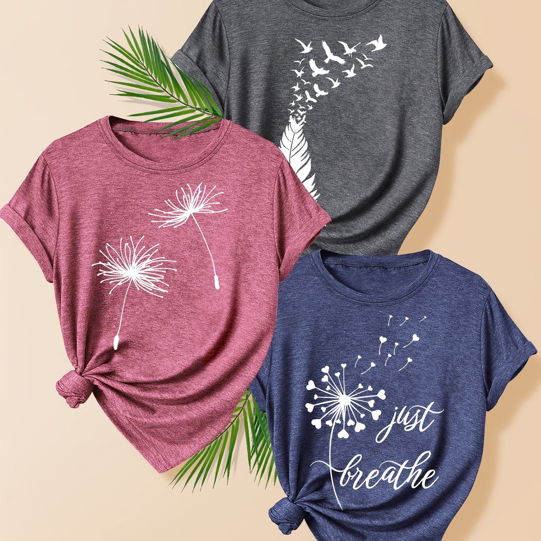 Women Summer T-Shirt Set Soft Cotton Blend Graphic Tees Multiple Colors