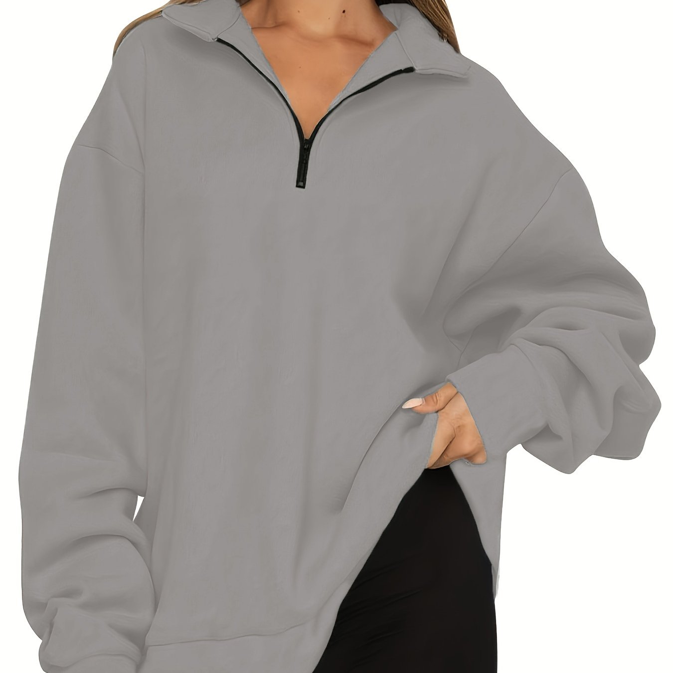 Ayollar uchun yarim-zip pullover svitshot uzun qolli ko'k polyester aralashmasi