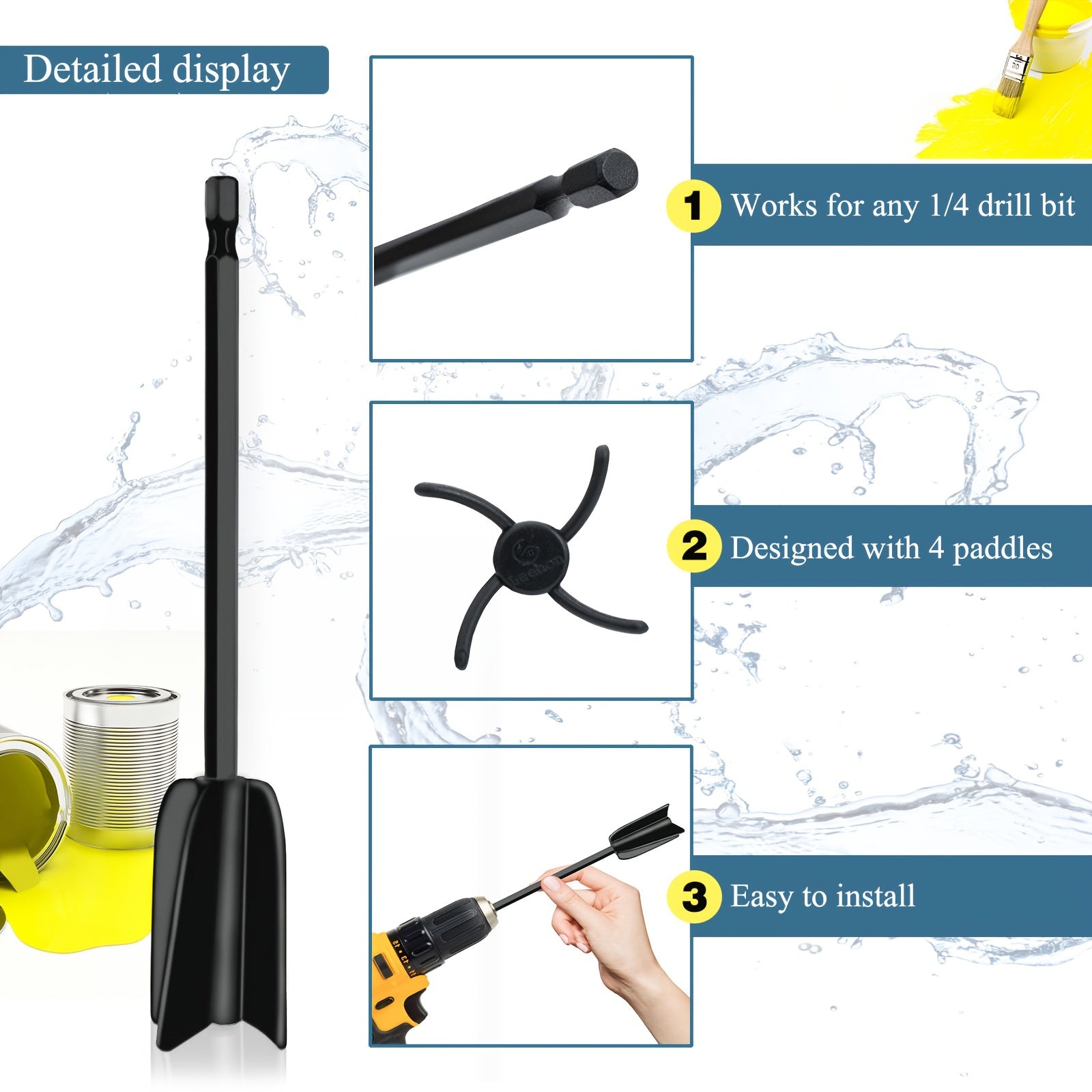Paleta de mezcla de resina epoxi de plástico para taladro, mezclador de espiral para resina, pintura, moldes de silicona