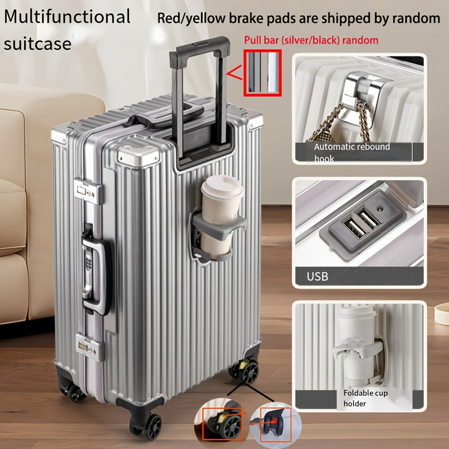 24 Inch Aluminum Hard Shell Spinner Luggage with USB Port and Cup Holder