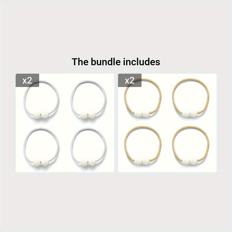 Set of 4 Magnetic Curtain Tiebacks with Artificial Pearl Balls for Elegant Home Decor