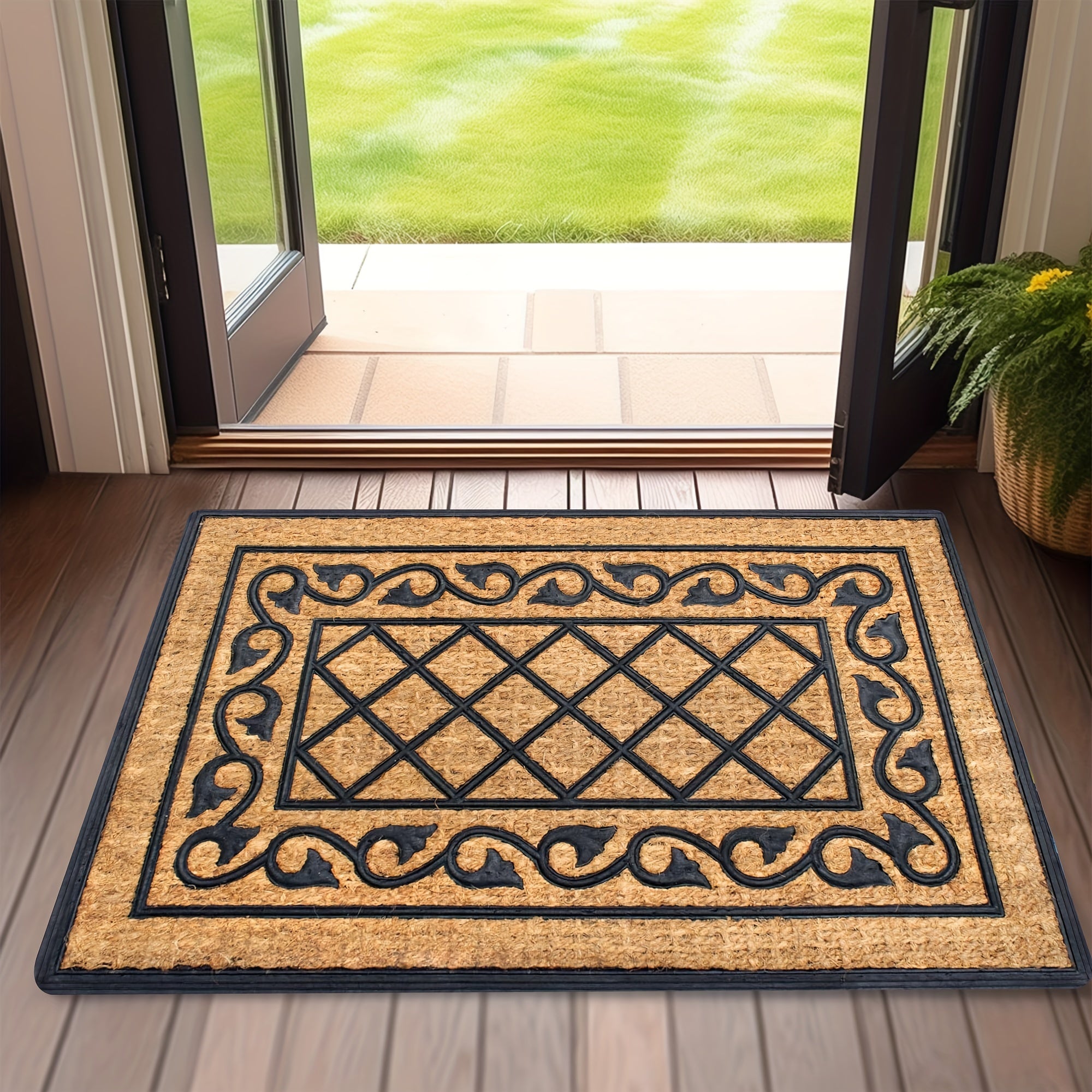 Rectangular Outdoor Entrance Rug Non-Slip PVC Backing Durable Polyester Welcome Mat