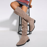 Women's Fleece-Lined Leather Knee-High Pointed Toe Western Cowboy Boots
