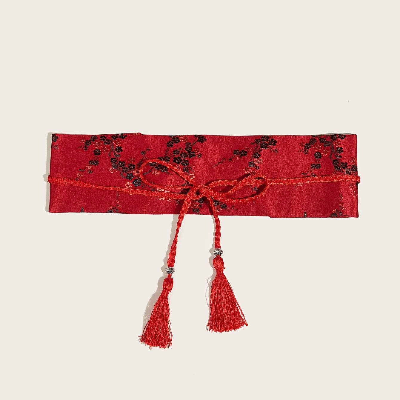 Traditional Tassel Belt with Embroidered Floral Designs and Red Waist Seal for Classic Dresses