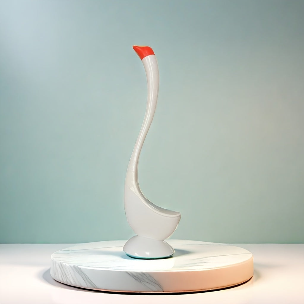 Swan-Shaped Toilet Brush with Angled Bristles Floor Mount No-Drill Long Handle Medium Firm