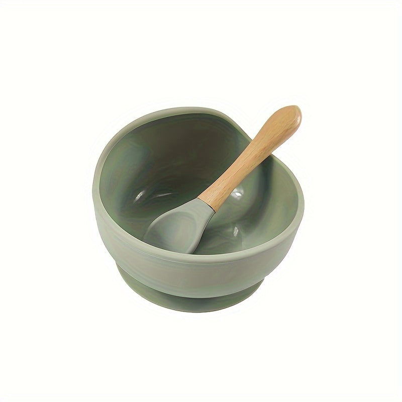 Kids' Feeding Set Silicone Bowl with Suction and Wooden Fork BPA-Free Dishwasher Safe 9 Colors