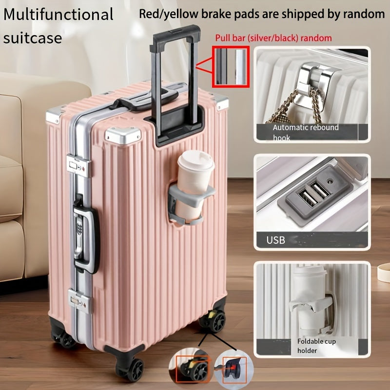 24 Inch Aluminum Hard Shell Spinner Luggage with USB Port and Cup Holder