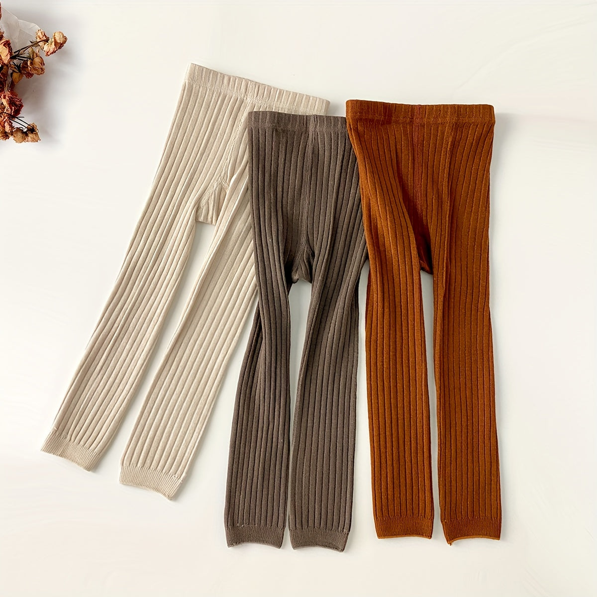 Baby Girls' Knit Leggings 3-Pack Polyester Spandex All-Season Toddler Tights