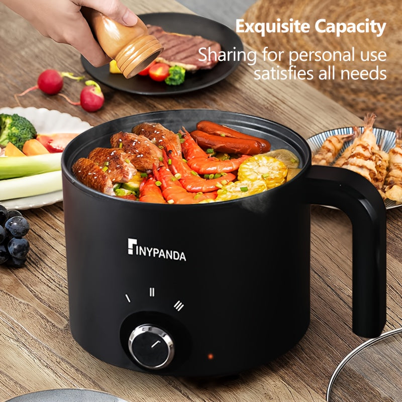 Compact black electric hot pot with multiple functions non-stick frying pan European plug
