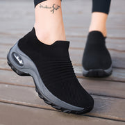 Women Knit Slip-On Walking Shoes Breathable Air Cushion Black Casual Sneakers