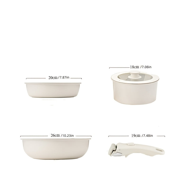 Набор посуды с антипригарным покрытием - включает 5 предметов с съемными ручками, изготовлен из алюминия для легкой очистки - идеально подходит для домашнего и ресторанного использования