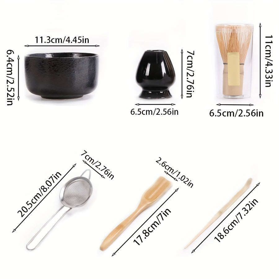 Set de ceremonia del té Matcha japonés con batidor de bambú, cuenco, cuchara, colador y soporte