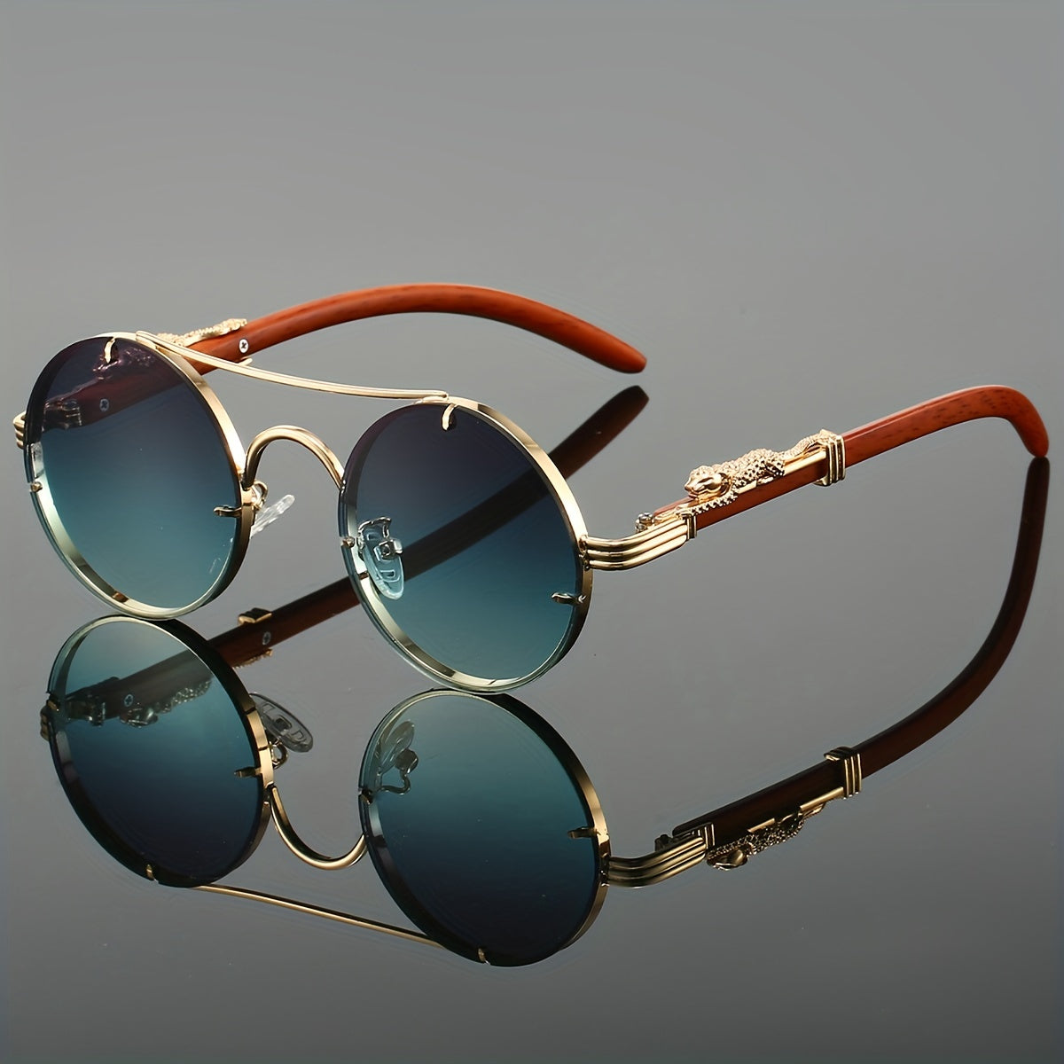 Unisex Metal Frame Glasses with Gradient Lenses Double Bridge Leopard Hinges for Climbing and Travel