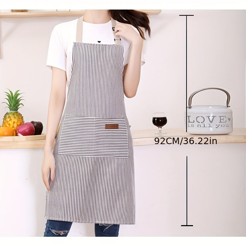 Black And White Striped Adjustable Chef Apron With Pocket For Men Women Kitchen