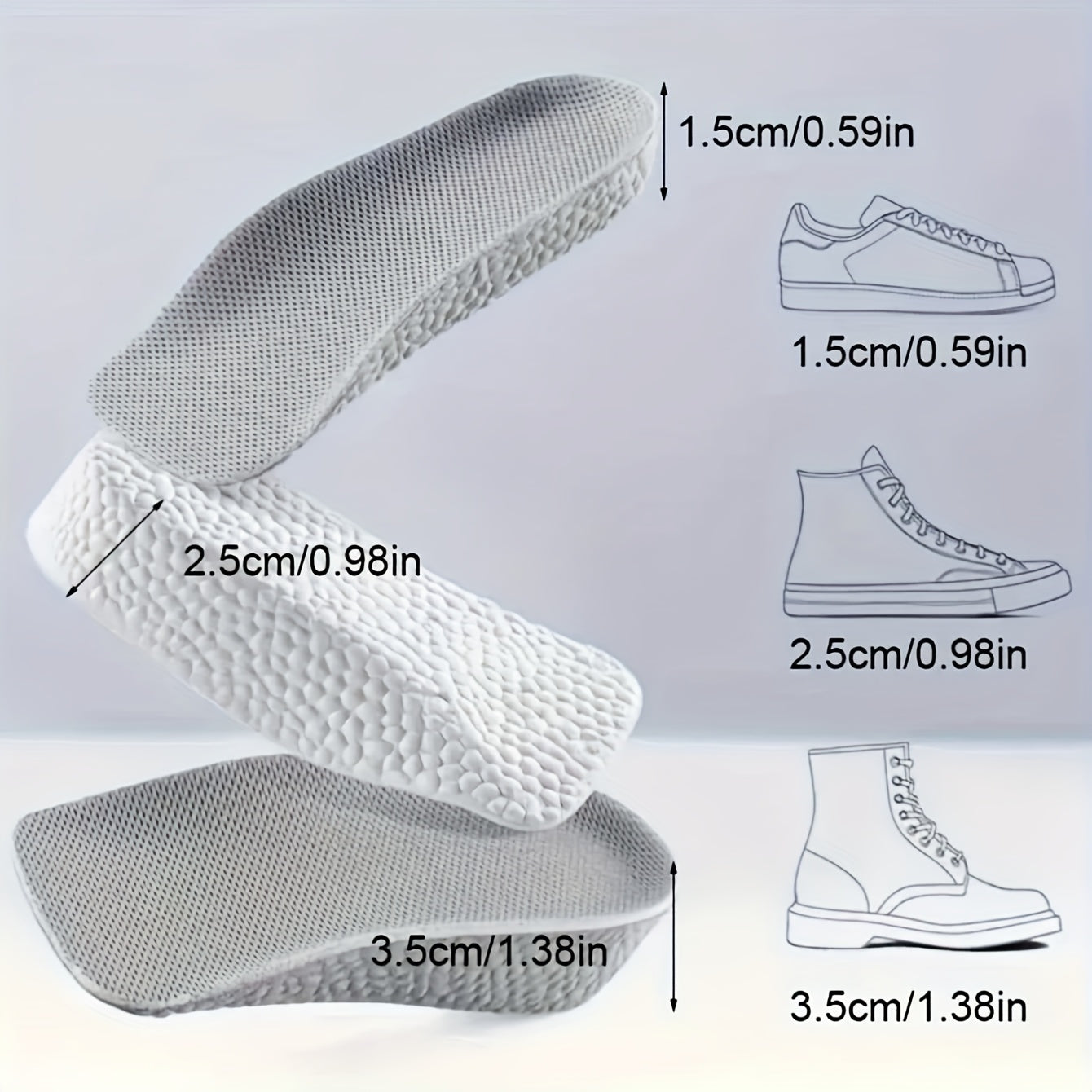 Unisex Memory Foam Insoles Height-Increasing Invisible 3/4 Short Shock-Absorbing
