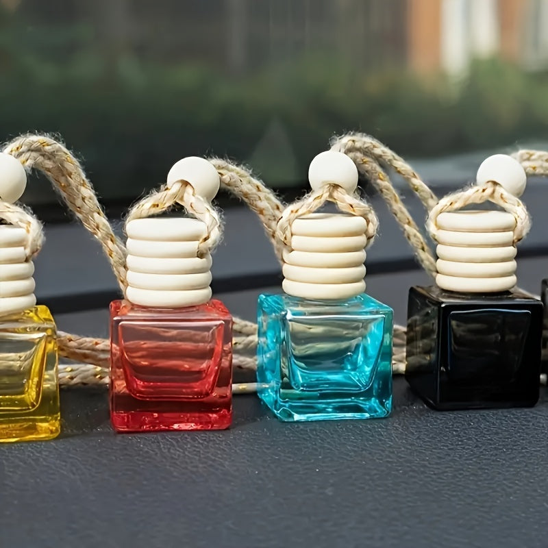 Empty Square Glass Bottle 8ml Perfume Diffuser Aromatherapy Car Pendant