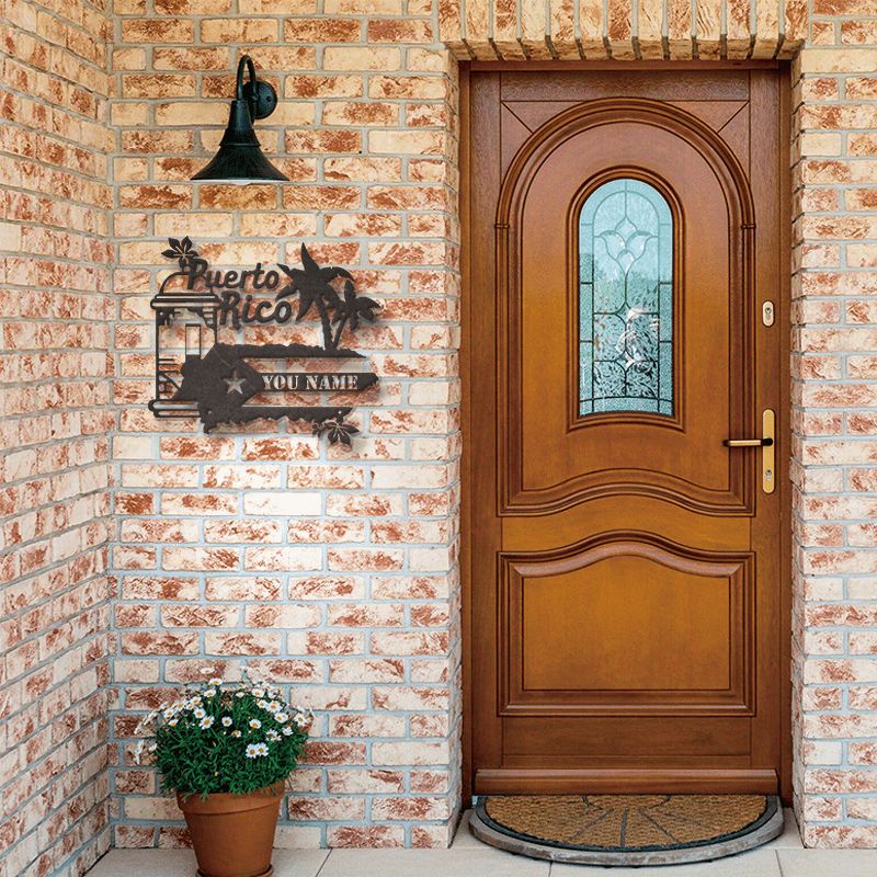 Personalized Name Metal Sign with Puerto Rico Flag Wall Art for Home and Outdoor Decor