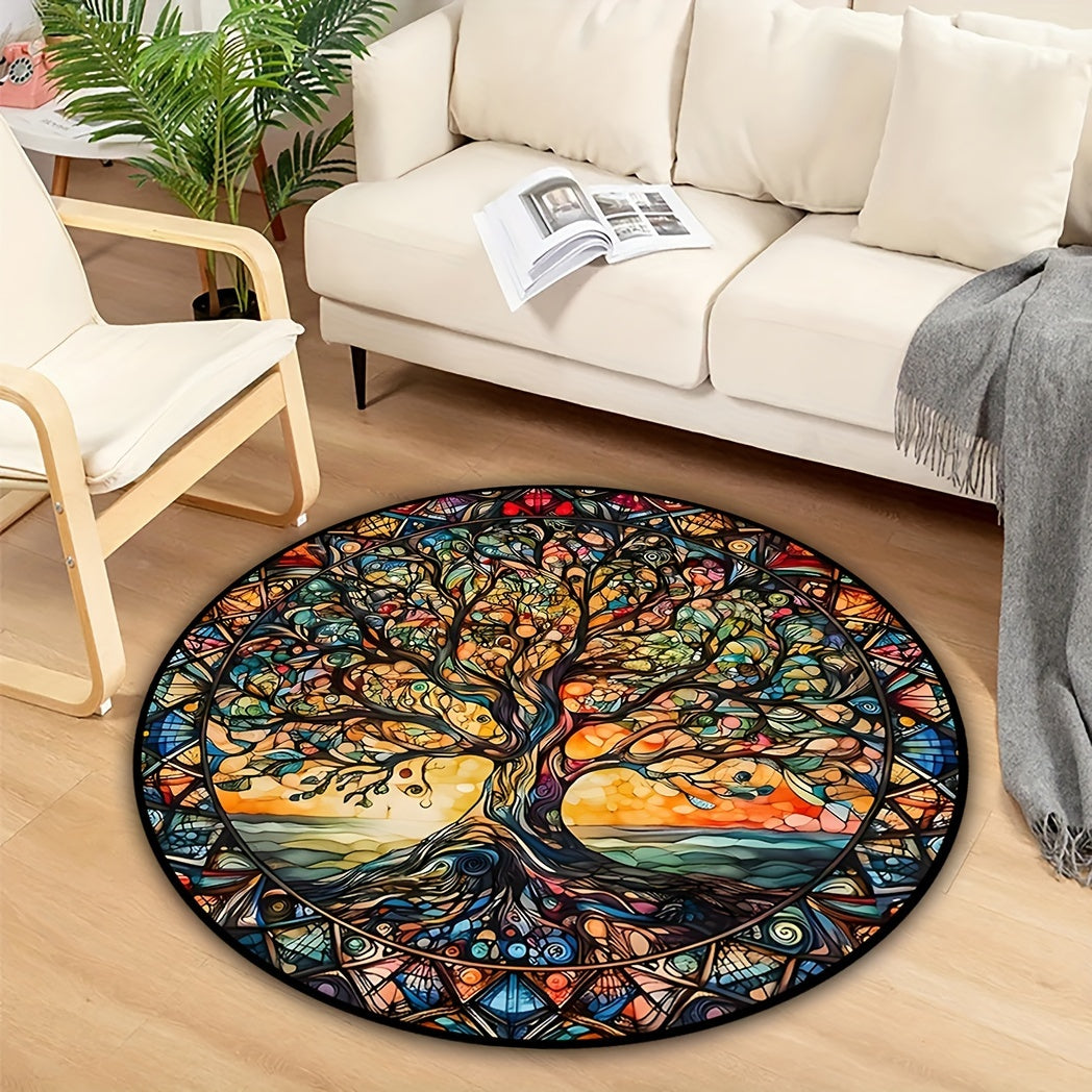 3D Tree Of Life Round Area Rug Soft Stain-Resistant Floor Mat for Living Room Bedroom Kitchen