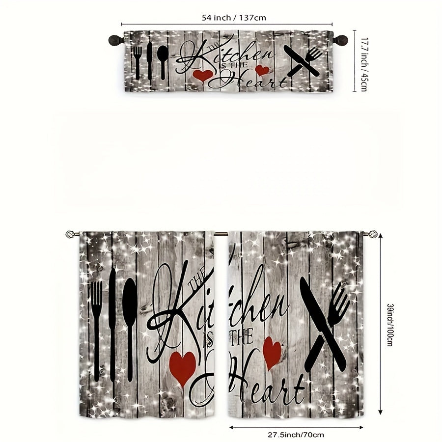 Farmhouse Style Curtain Set Rustic Kitchen Curtains with Rod Pockets 3-Piece