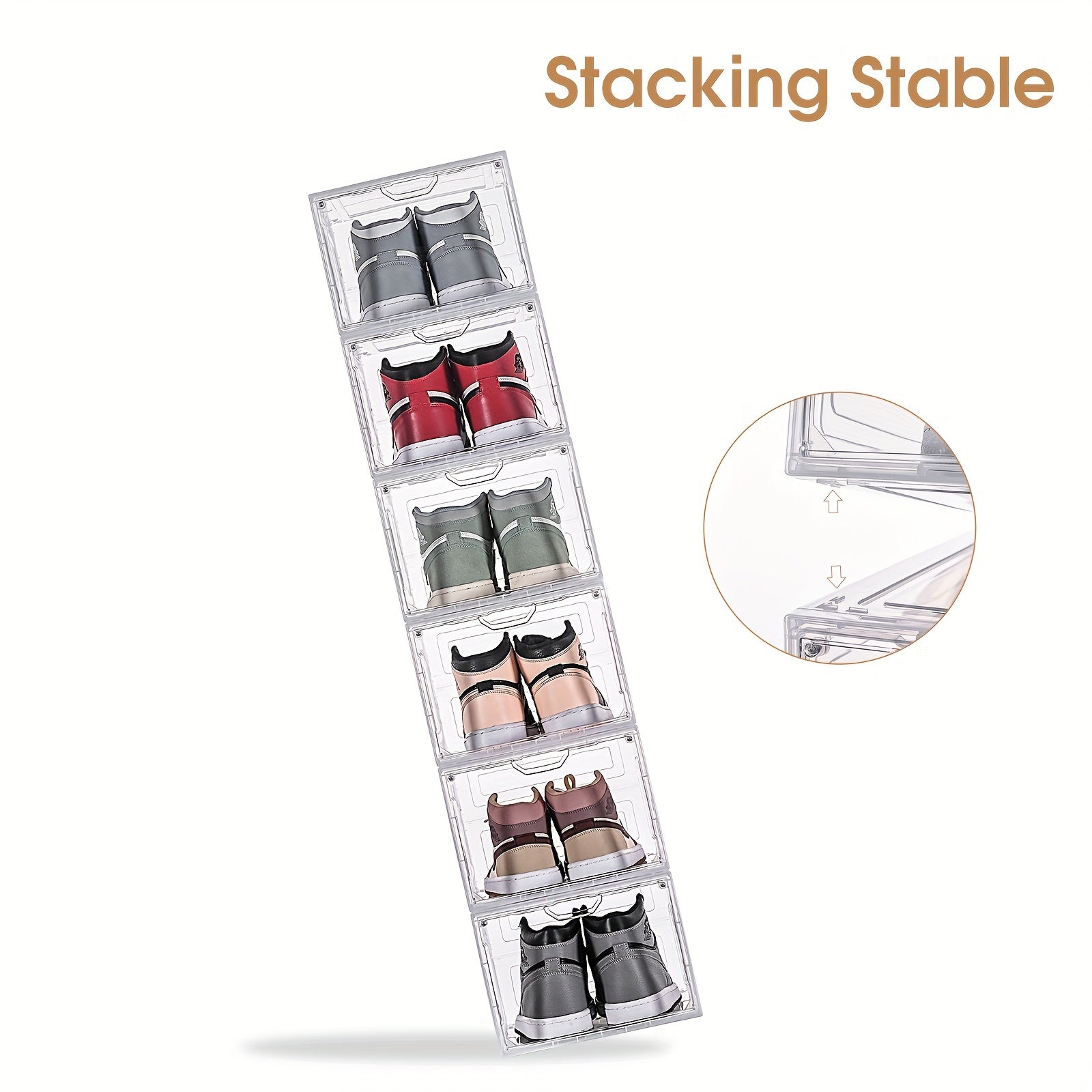 6-Pack Waterproof Plastic Shoe Organizer Boxes with Magnetic Closure Stackable Storage Cases in Black
