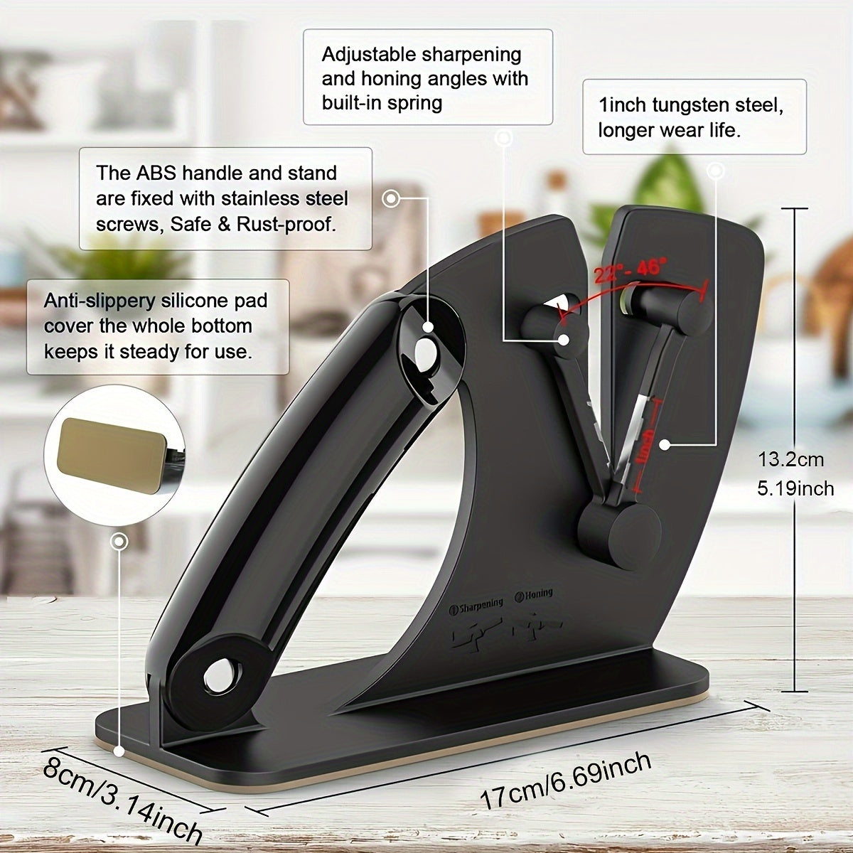 Ergonomic Knife Sharpener Auto-Adjust Tungsten Carbide Non-Slip Grip