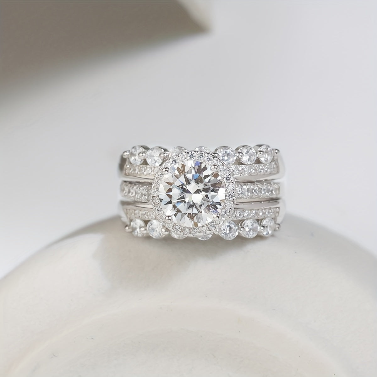 Sterling Silver Stacking Rings with 2ct Moissanite Gemstone for Women