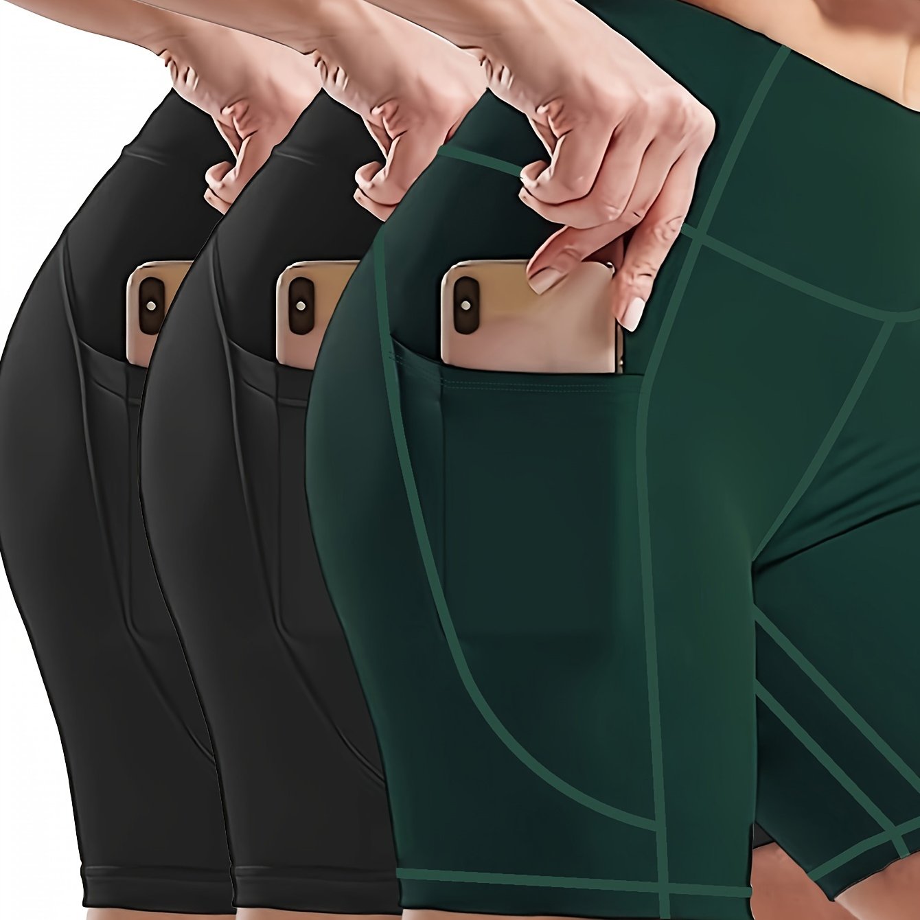 Plus Size Women's Sports Leggings Set Yoga Biker Shorts Tummy Control