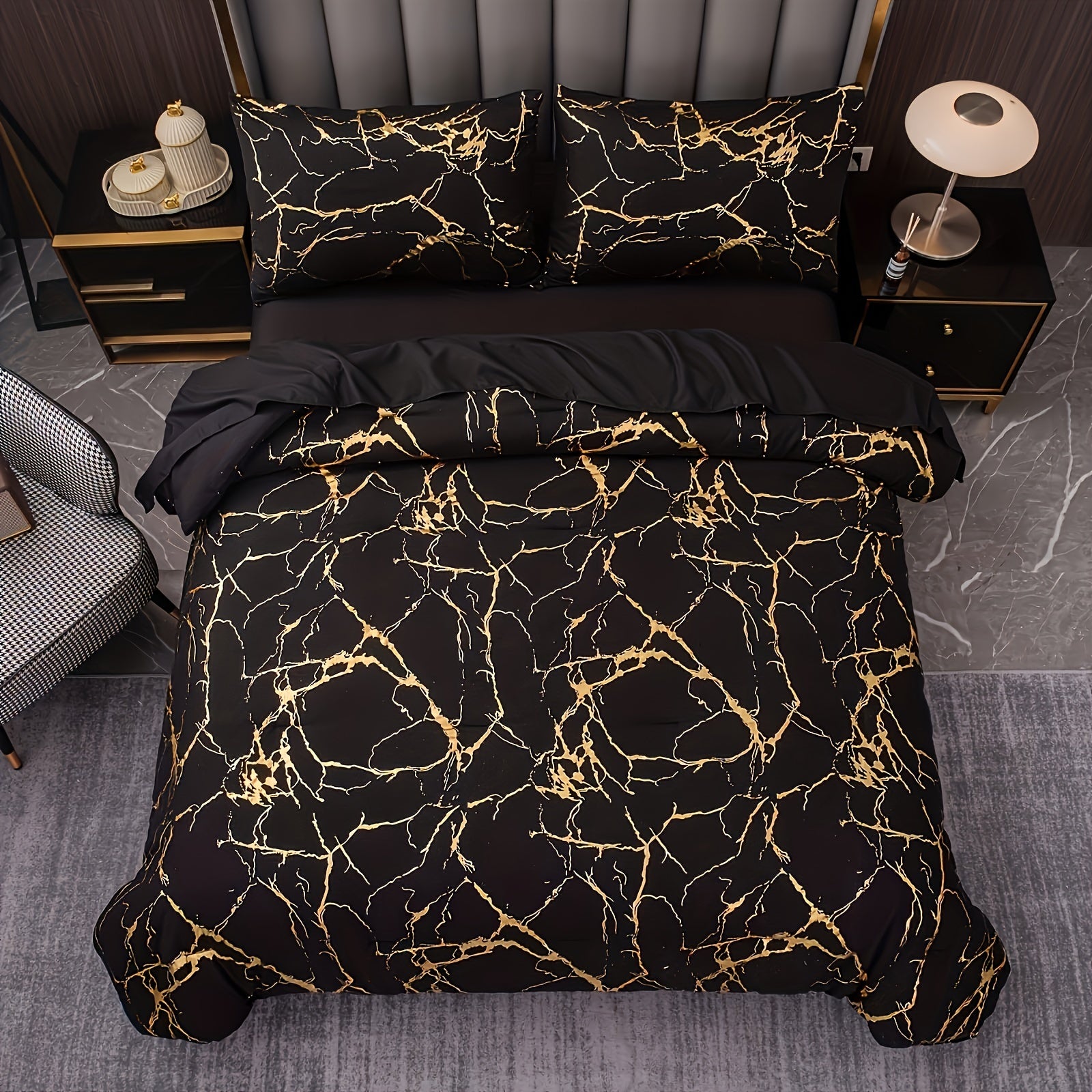 Luxury Comforter Set with Bronzing Marble Print 2/3 Piece Soft Skin-Friendly Bedding