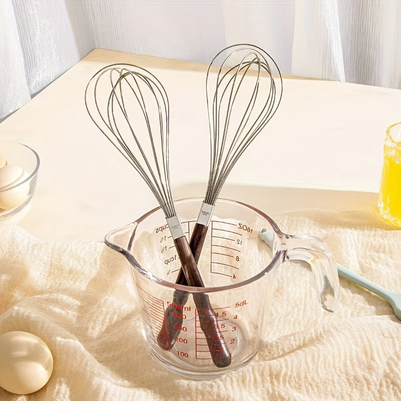 Stainless Steel Handheld Egg Beater with Wooden Handle for Baking