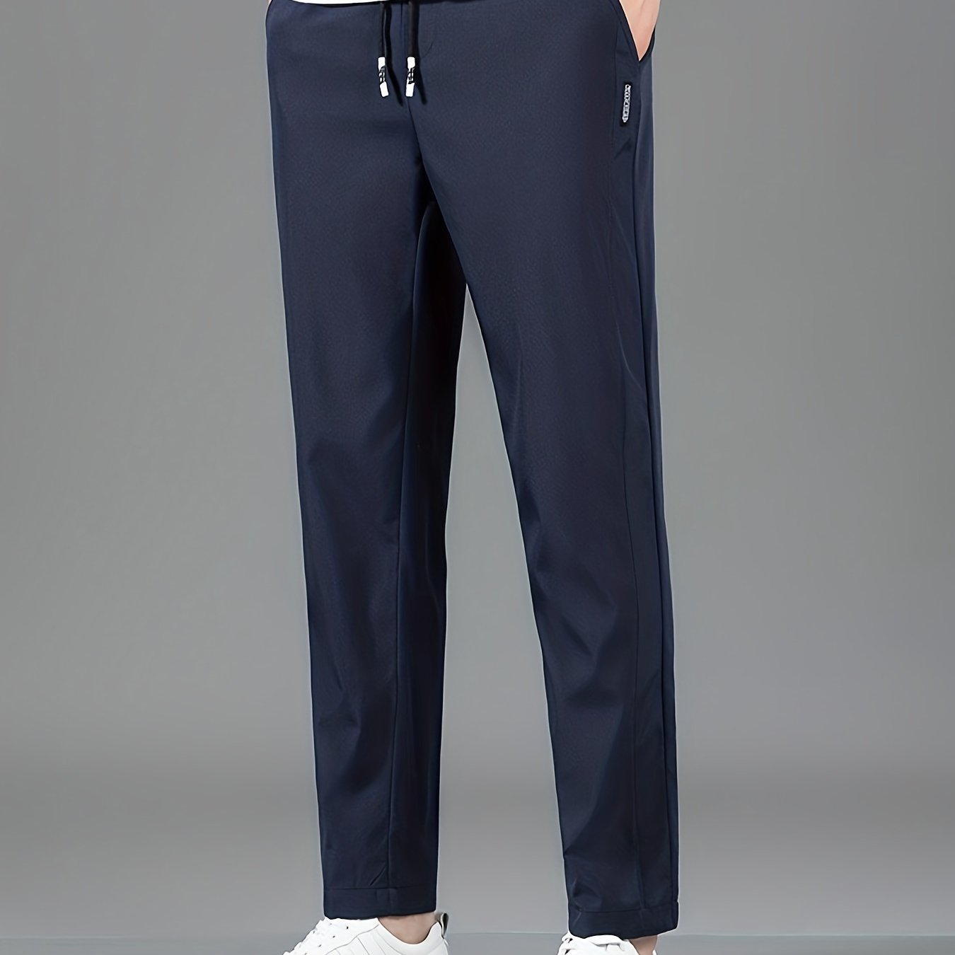 Men's Casual Straight-Leg Pants Solid Polyester Non-Stretch Machine Washable for Spring Fall