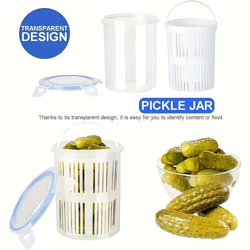 Leak-Proof Plastic Pickle Jar with Drain Basket 10.92x13.46 cm Kitchen Storage