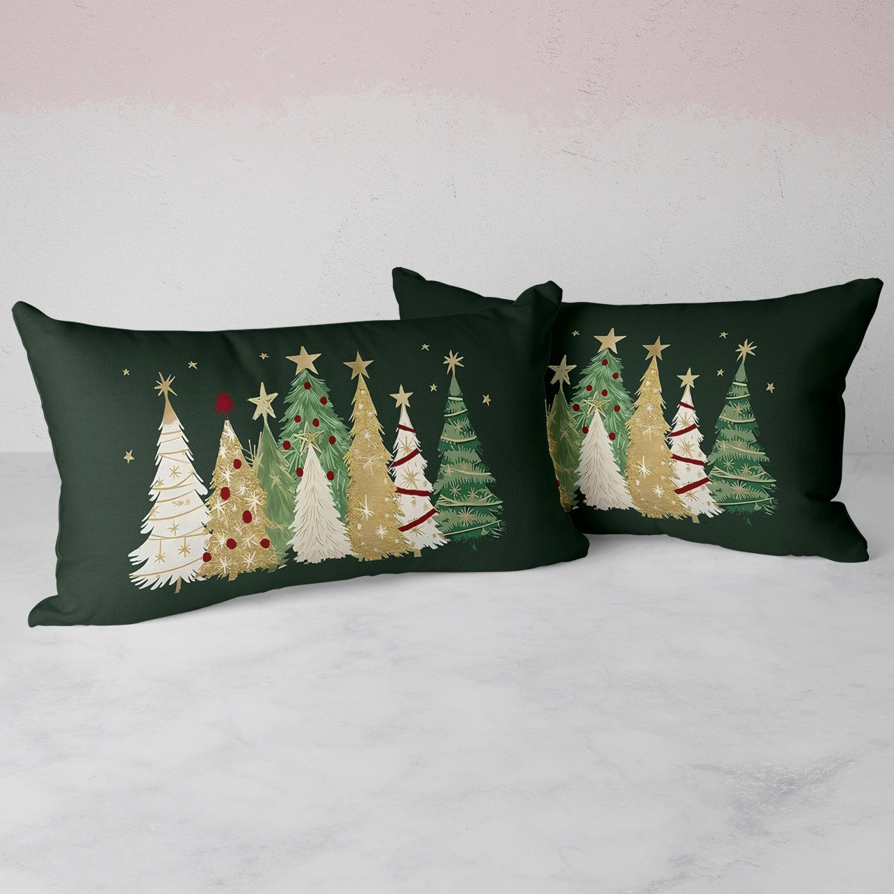 Christmas Pillow Covers Set 2 Green Polyester 50x30cm Sofa Cushion Decor