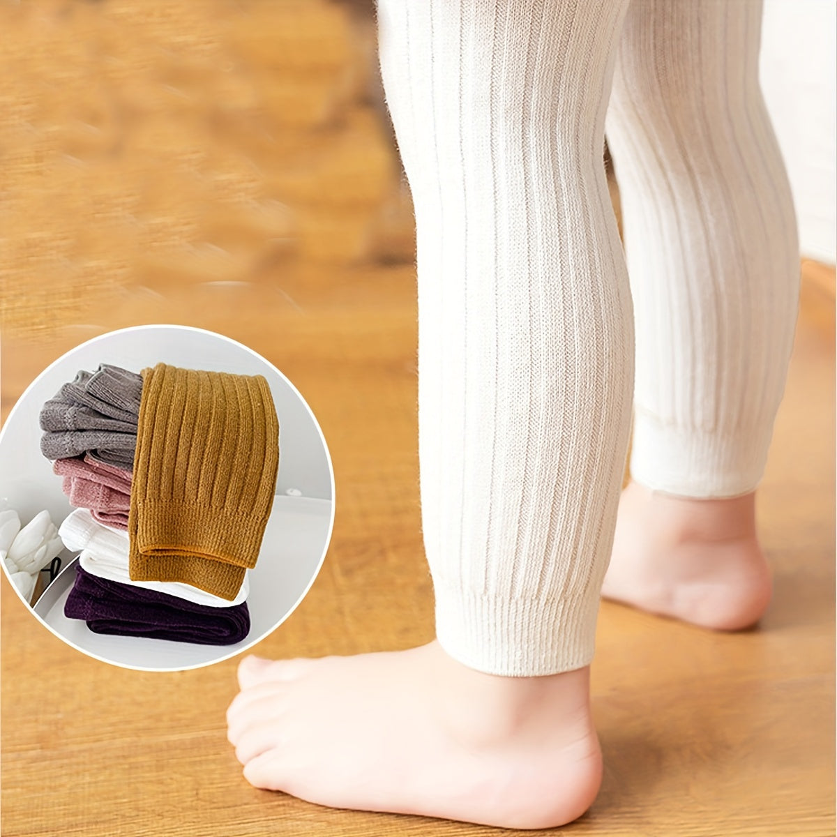 Girls Cropped Leggings with Stripes and Solid Color Polyester Blend for All Seasons