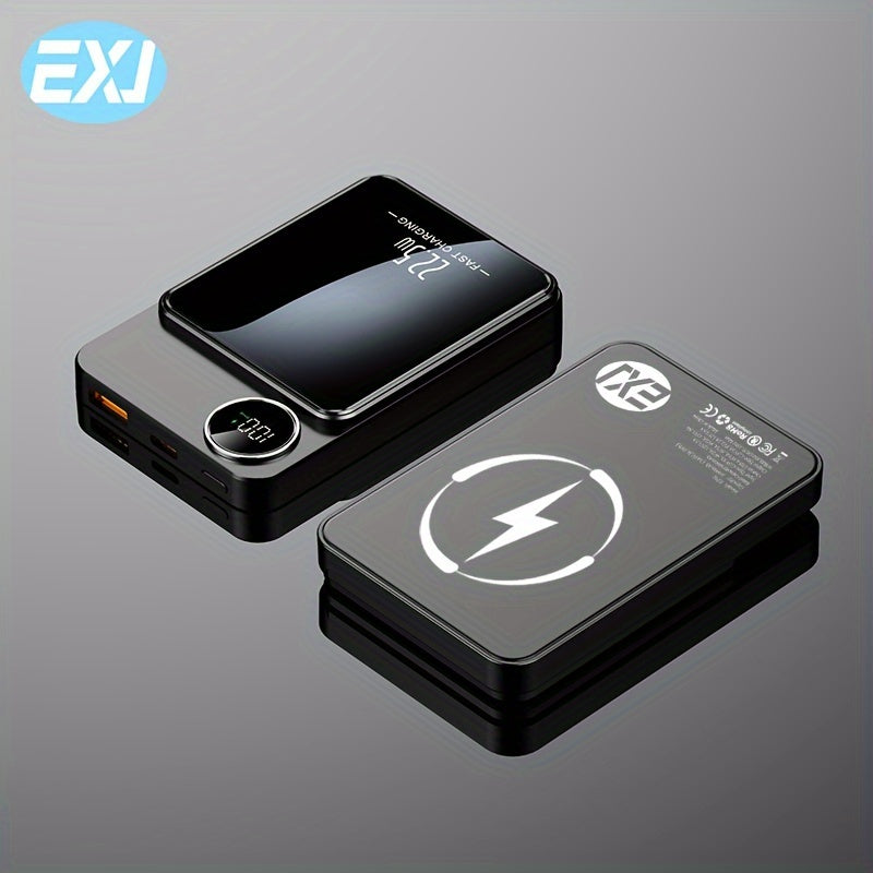 EXJ PD 22.5W Магнитный Повербанк, 10000mAh Беспроводное Портативное Зарядное Устройство с USB-C Кабелем, LED Дисплей, Mag-Safe Батарея для iPhone 12 и новее, с быстрой зарядкой.