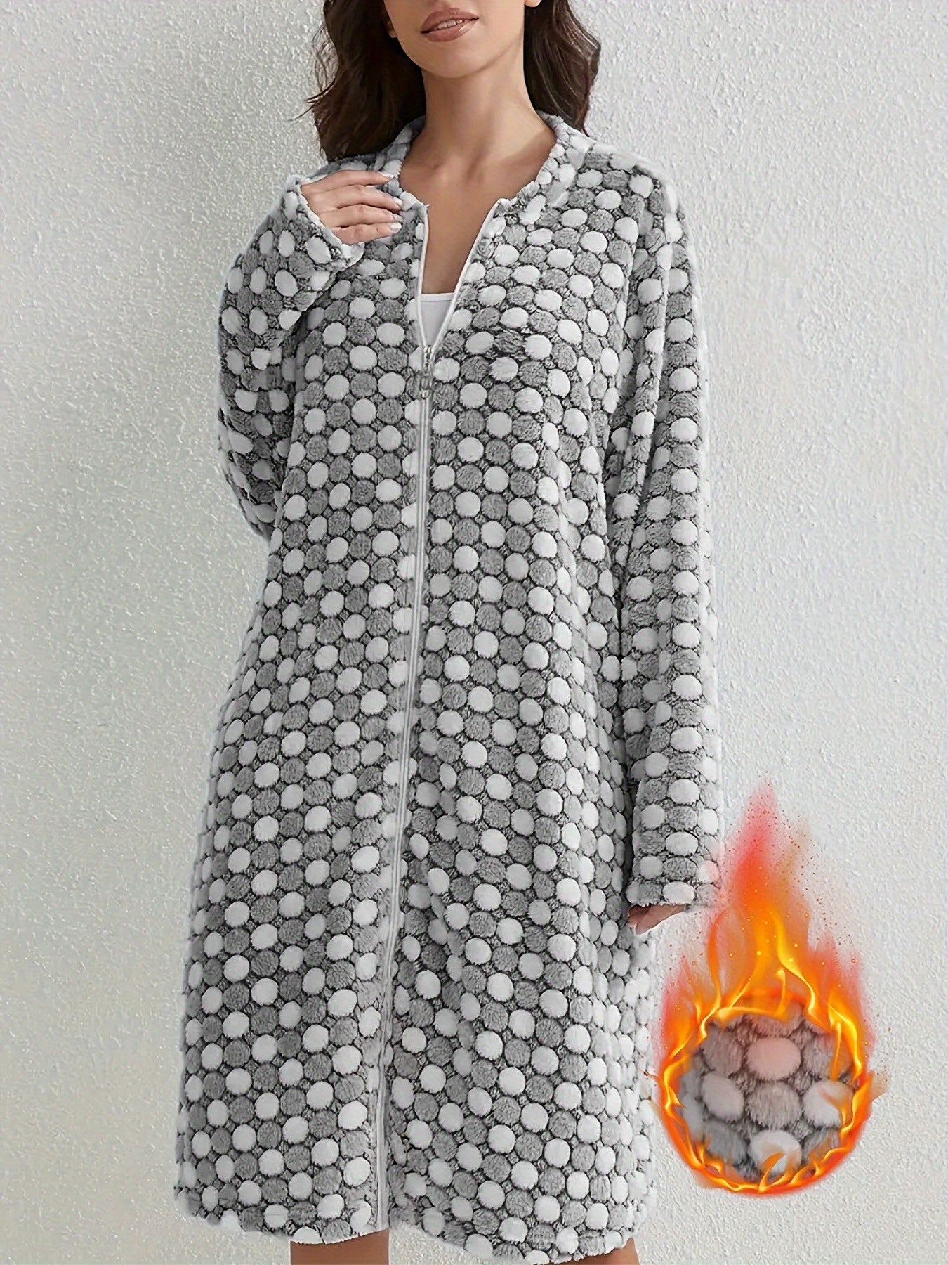 Bata de dormir de franela para mujer con bolsillos con cremallera, manga larga y diseño a cuadros