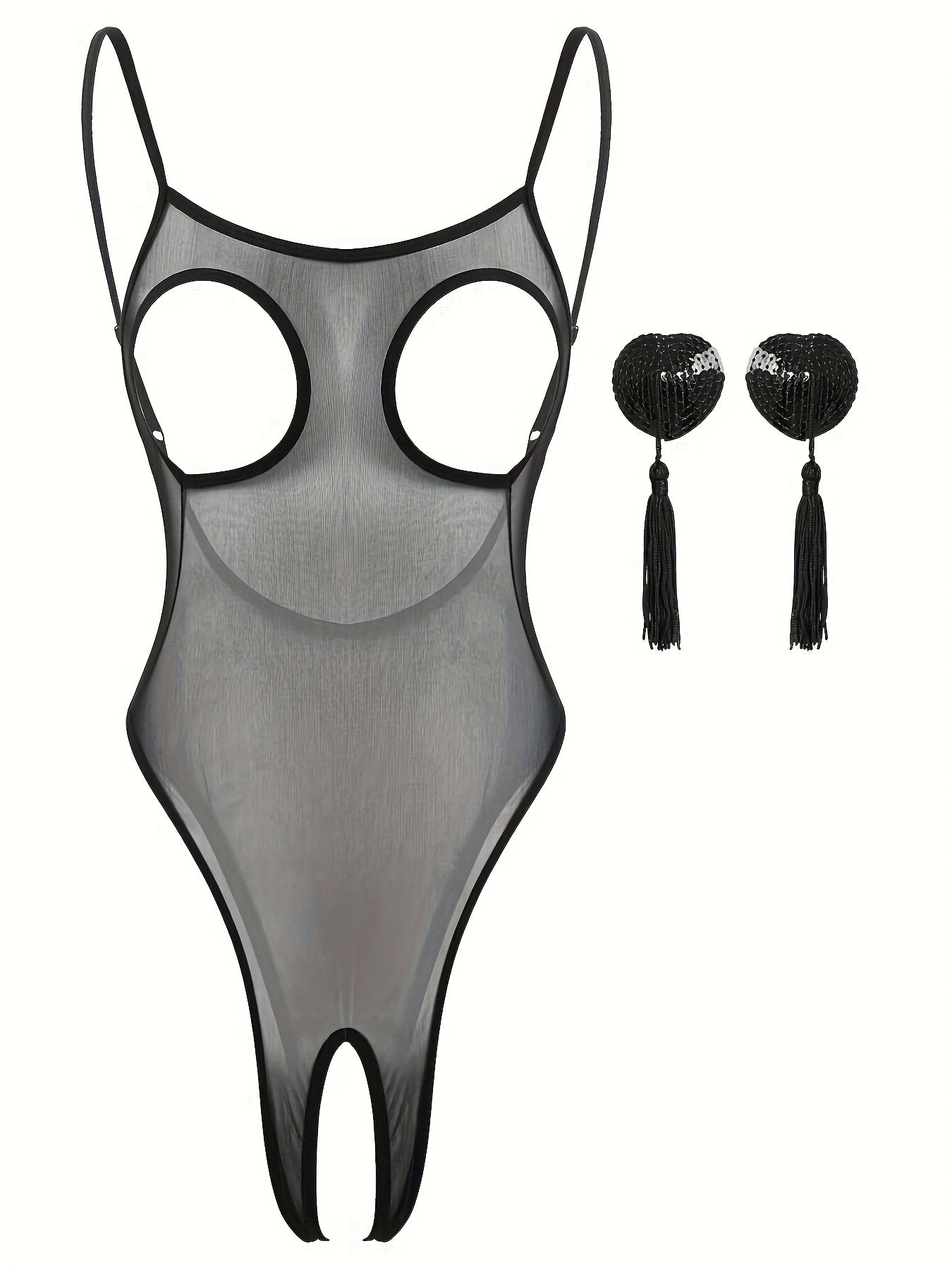 Backless Crotchless Mesh Teddy with Tassel Nipple Covers Sexy Lingerie