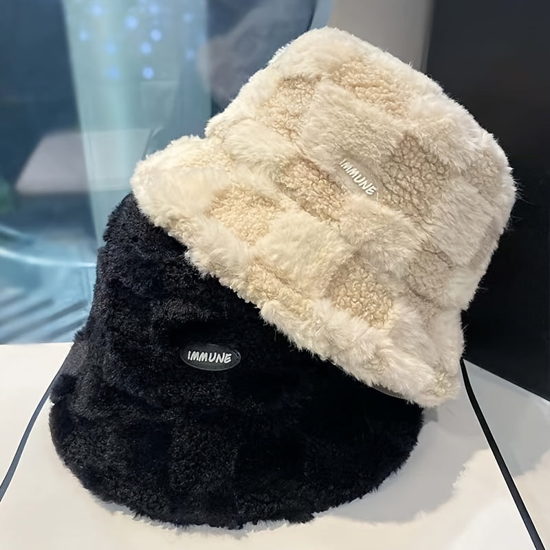 Packable Fluffy Fur Unisex Winter Bucket Hat for Casual Outdoor Use
