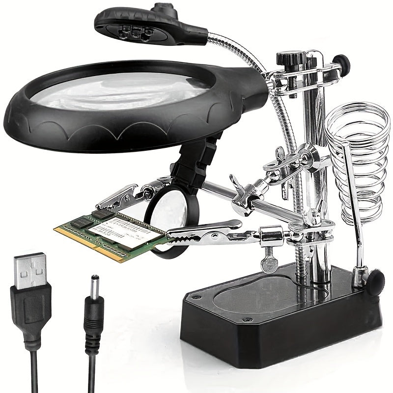 3-in-1 Soldering Station with Magnifying LED Light and Auxiliary Clip for Electronics and Crafting