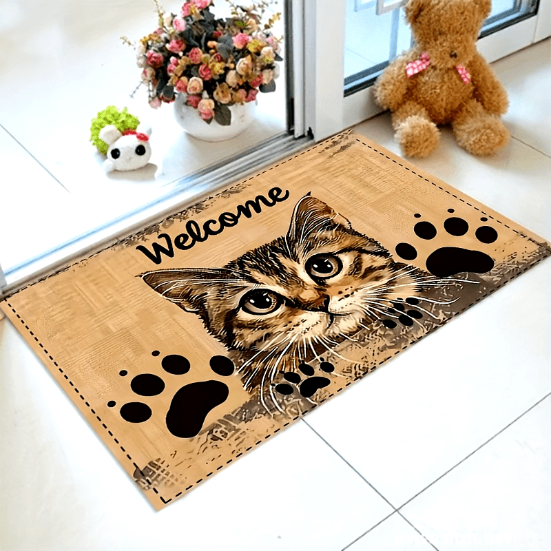 Non-Slip Polyester Cat Doormat Indoor Entrance Rug Machine Washable Kitchen Living Room