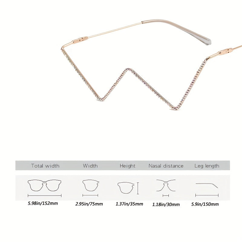 Triangle-Shaped Rhinestone-Embellished Metal Glasses Frame for Fashion Street Style